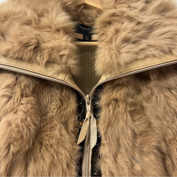 Penny Lane Rabbit Fur Full Zip Vest Leather Trim Beaded Size L Bratz Mobwife - Picture 3 of 12